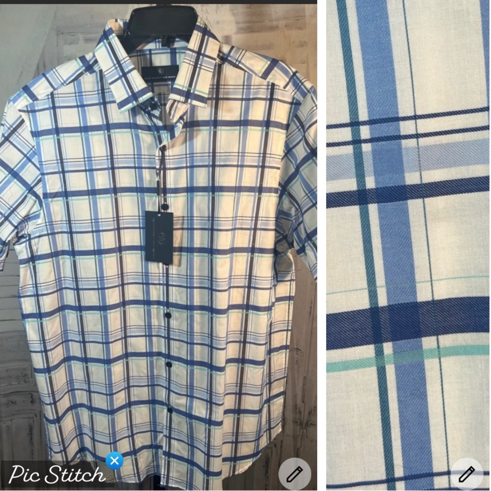 Nwt Hart Schaffner Marx large short sleeve button down shirt white/blue